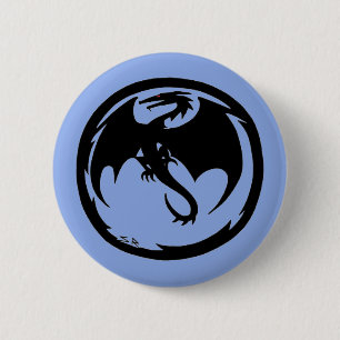 Badge Rond 5 Cm Bouton bleu Dragon noir