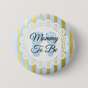 Badge Rond 5 Cm Bouton Bleu et or Striped Mommy to Be