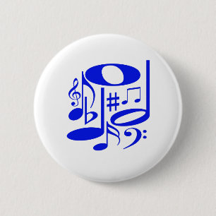 Badge Rond 5 Cm Bouton bleu musical
