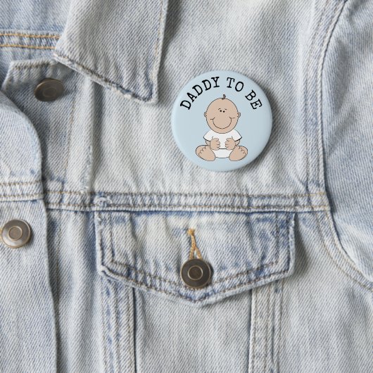 Badge Rond 5 Cm Bouton Bleu papa à Baby shower (En situation)