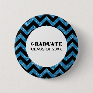 Badge Rond 5 Cm Bouton Bleu Parties scintillant Chevron