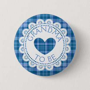 Badge Rond 5 Cm Bouton Bleu Plaid Grandma to Be
