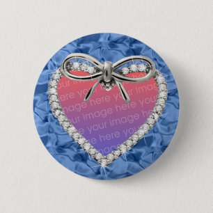 Badge Rond 5 Cm Bouton Bleu rond carreau de coeur