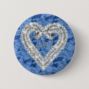 Badge Rond 5 Cm Bouton bleu rond Love Diamond Heart