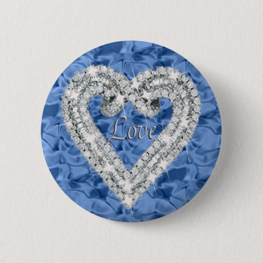 Badge Rond 5 Cm Bouton bleu rond Love Diamond Heart (Devant)