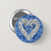 Badge Rond 5 Cm Bouton bleu rond Love Diamond Heart (Devant & derrière)