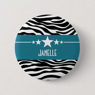 Badge Rond 5 Cm Bouton bleu Sassy Star Zebra