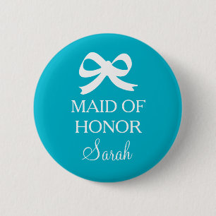 Badge Rond 5 Cm Bouton bleu turquoise de la servante d'honneur pou