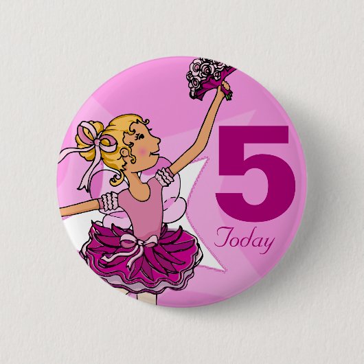 Badge Rond 5 Cm Bouton blond rose pourpre d'anniversaire de fille (Devant)