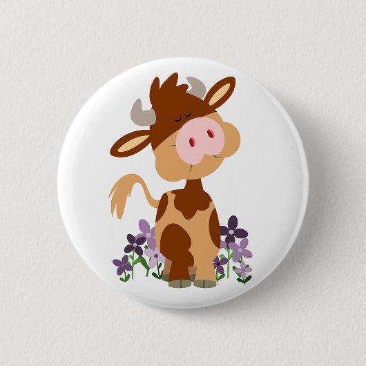 Badge Rond 5 Cm Bouton Bouton de vache à mâcher mignon (Devant)