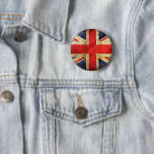 Badge Rond 5 Cm Bouton britannique grunge de drapeau centré (En situation)