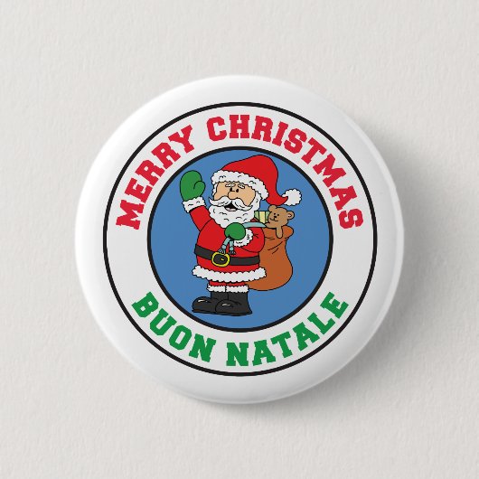 Badge Rond 5 Cm Bouton Buon Natale Italien Noël Père Noël (Devant)