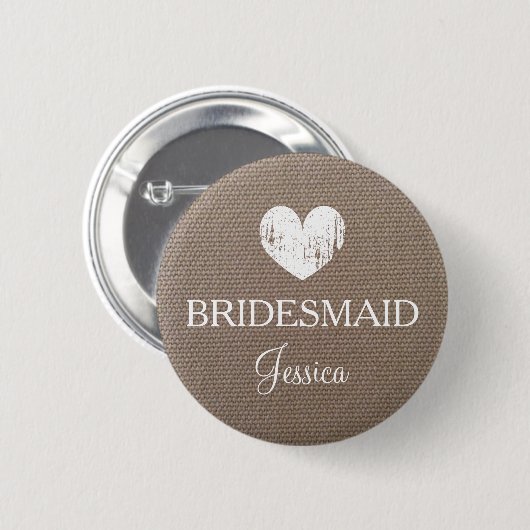 Badge Rond 5 Cm Bouton Burlap bridesmaid pour mariage chic de pays (Devant & derrière)