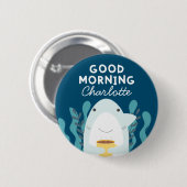 Badge Rond 5 Cm Bouton Café Requin avec nom (Devant & derrière)