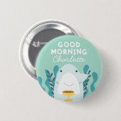 Badge Rond 5 Cm Bouton Café Requin avec nom (Devant & derrière)