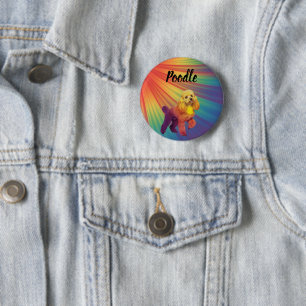 Badge Rond 5 Cm Bouton Caniche Coloré Psychédélique Arc-en-Ciel