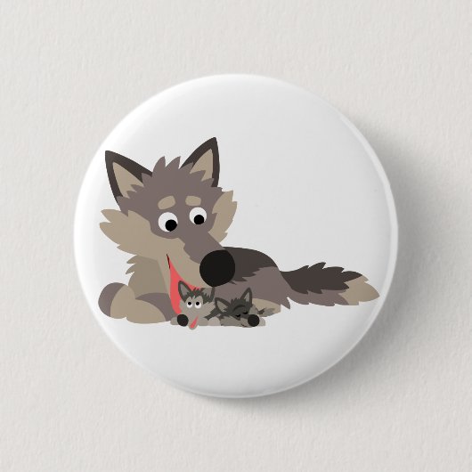 Badge Rond 5 Cm Bouton caricature mignonne papa Wolf et Pups Bouto (Devant)