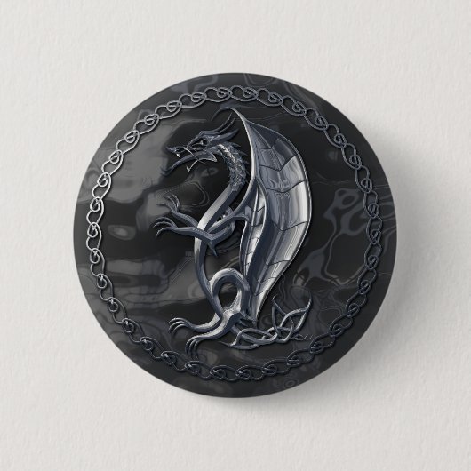 Badge Rond 5 Cm Bouton celtique argenté de dragon (Devant)