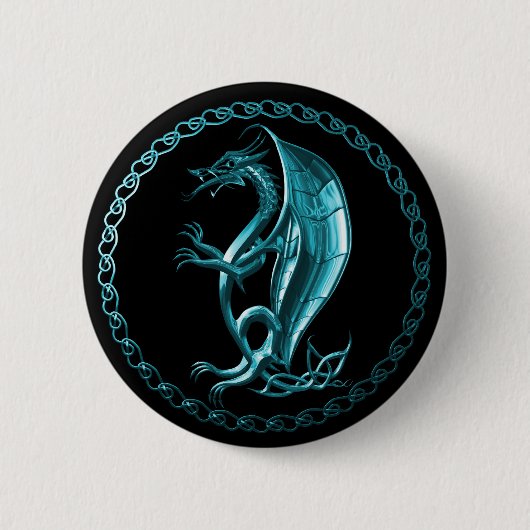 Badge Rond 5 Cm Bouton celtique bleu de dragon (Devant)