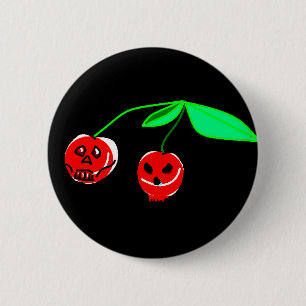 Badge Rond 5 Cm Bouton Cerises de crâne