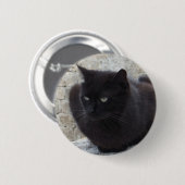 Badge Rond 5 Cm Bouton Chat noir (Devant & derrière)
