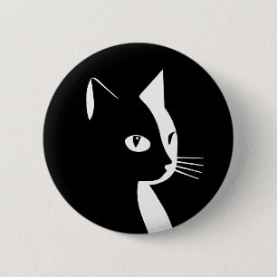 Badge Rond 5 Cm Bouton Chat noir et blanc
