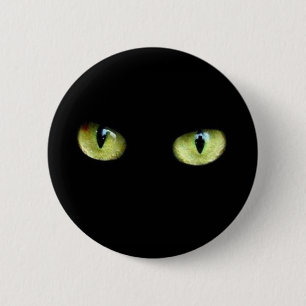 Badge Rond 5 Cm Bouton chat noir yeux verts