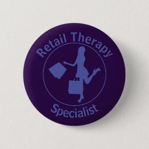 Badge Rond 5 Cm Bouton Chic Fun Blue et violet 'Retail Therapist'