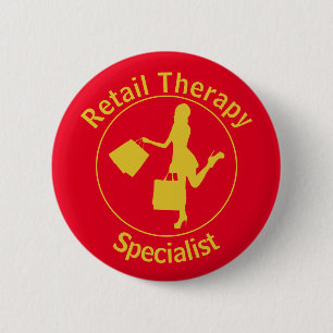 Badge Rond 5 Cm Bouton Chic Fun Golden "Retail Therapist"