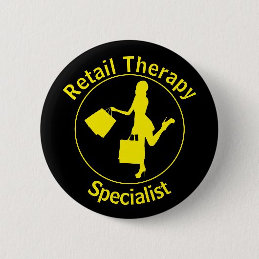 Badge Rond 5 Cm Bouton Chic Fun Jaune 'Retail Therapist' (Devant)
