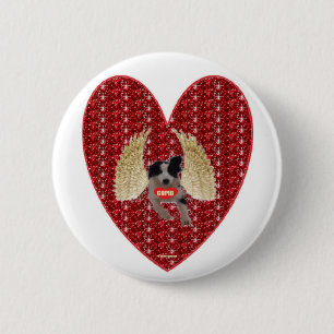 Badge Rond 5 Cm Bouton Chien Cupid Red Heart Parties scintillant