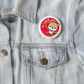 Badge Rond 5 Cm Bouton - chiot - rouge japonais (En situation)