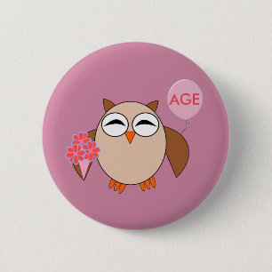 Badge Rond 5 Cm Bouton Chouette d'anniversaire personnalisé