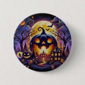 Badge Rond 5 Cm Bouton Citrouille brillant unique - Style Hallowee (Devant)