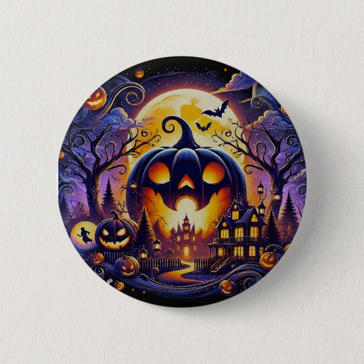 Badge Rond 5 Cm Bouton Citrouille brillant unique - Style Hallowee (Devant)