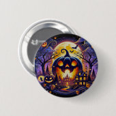 Badge Rond 5 Cm Bouton Citrouille brillant unique - Style Hallowee (Devant & derrière)