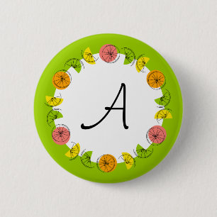 Badge Rond 5 Cm Bouton Citrus Circle vert Monogramme rond
