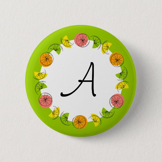 Badge Rond 5 Cm Bouton Citrus Circle vert Monogramme rond (Devant)
