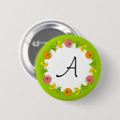 Badge Rond 5 Cm Bouton Citrus Circle vert Monogramme rond (Devant & derrière)