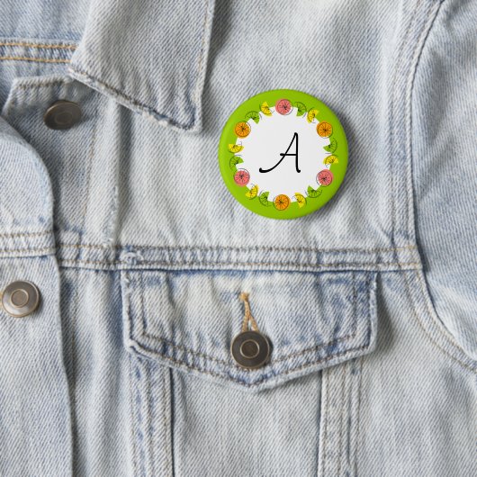 Badge Rond 5 Cm Bouton Citrus Circle vert Monogramme rond (En situation)