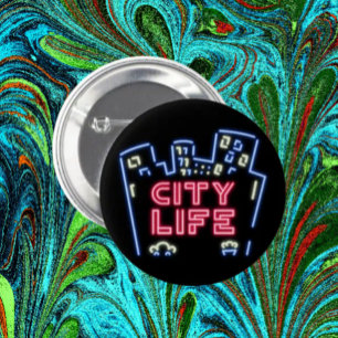 Badge Rond 5 Cm Bouton City Life Neon Nights – Lueur de la Skyline