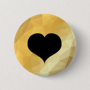 Badge Rond 5 Cm Bouton coeur à effet métallique doré arrondi