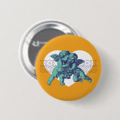 Badge Rond 5 Cm Bouton Coeur ange vert/orange (Devant & derrière)