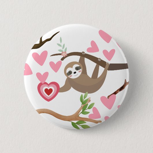 Badge Rond 5 Cm Bouton Coeur de Sloth (Devant)