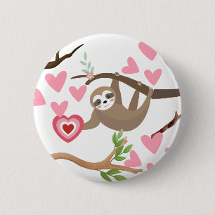 Badge Rond 5 Cm Bouton Coeur de Sloth