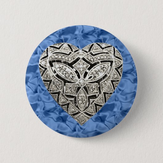 Badge Rond 5 Cm Bouton Coeur élégant et bleu rond (Devant)