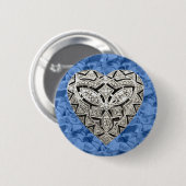 Badge Rond 5 Cm Bouton Coeur élégant et bleu rond (Devant & derrière)