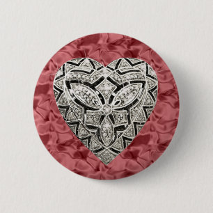 Badge Rond 5 Cm Bouton Coeur élégant et rouge rond