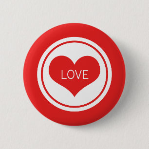 Badge Rond 5 Cm Bouton Coeur élégant, Rouge