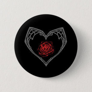 Badge Rond 5 Cm Bouton Cœur et Rose